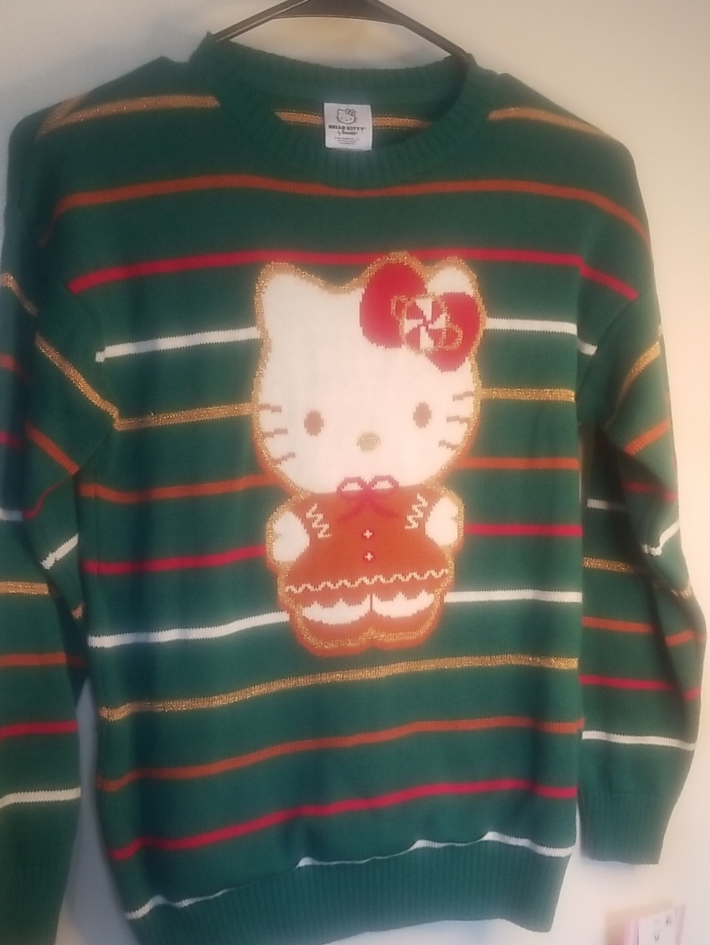 Hello Kitty Green Striped Sweater with Gold Accent